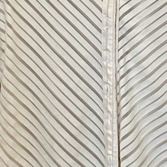 Sheer Striped Button-Up Blouse; Stretch Material - Picture 2 of 4